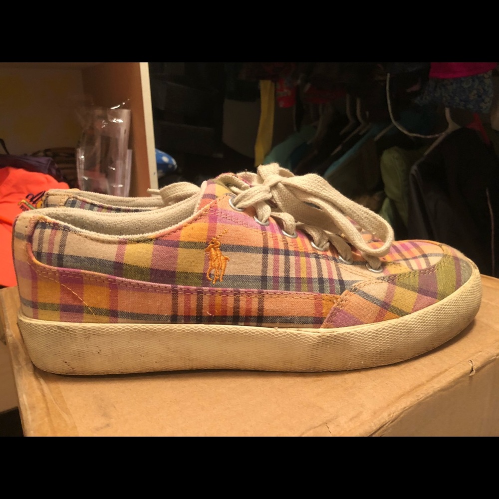 polo ralph lauren plaid multi colored sneakers